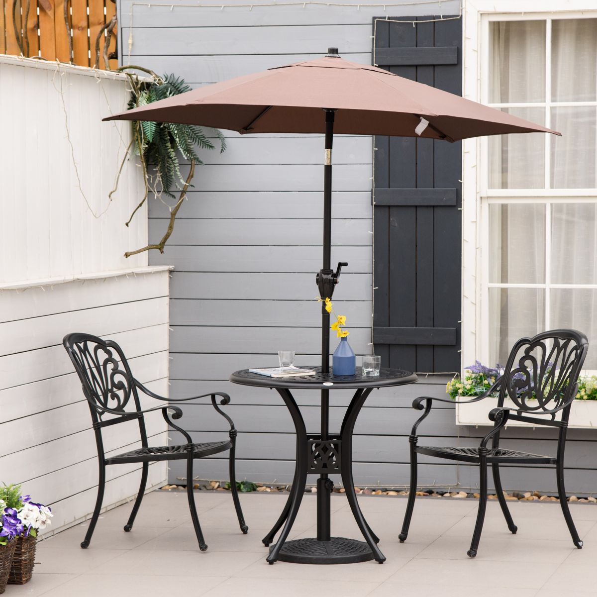 78cm Round Garden Dining Table with Parasol Hole Cast Aluminium Black