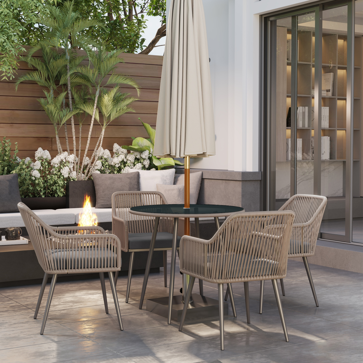 Outsunny 5-Piece Rattan Garden Dining Set, 4 Seater with Cushions