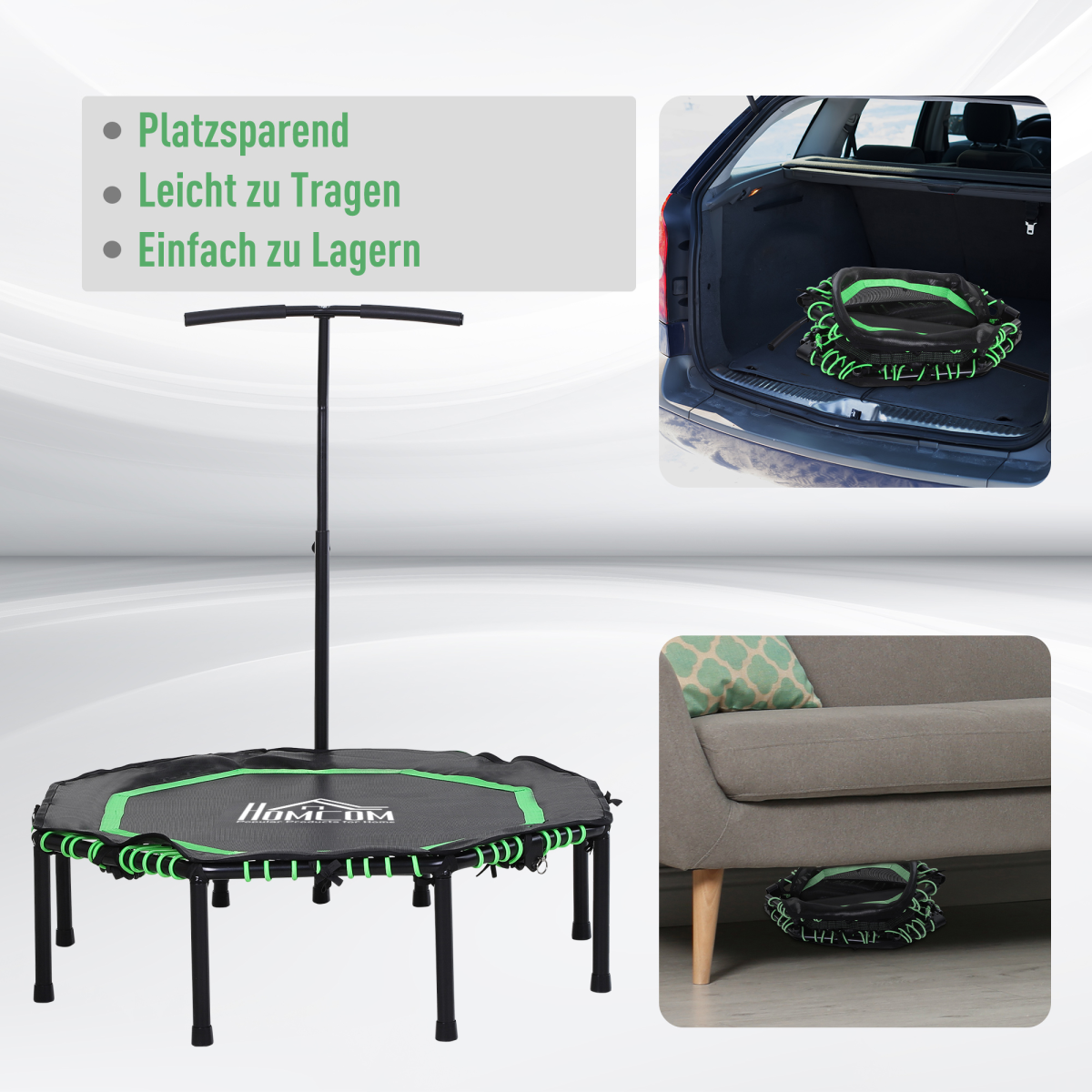 HOMCOM Foldable Trampoline Bouncer Jumper Adjust Handle for Adult Teens - Green