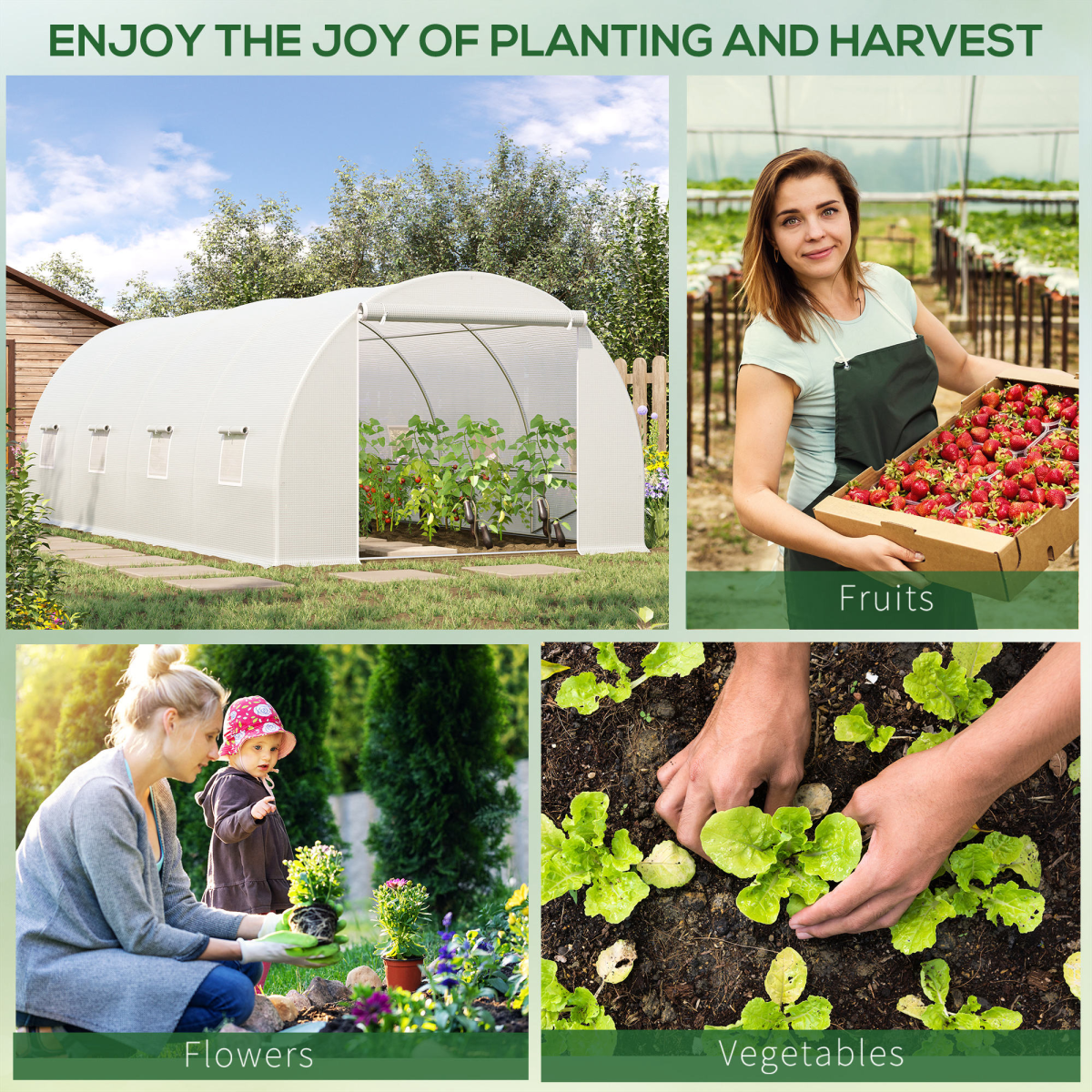 Outsunny 6 x 3 x 2 m Polytunnel Greenhouse with Zippered Door, 8 Windows