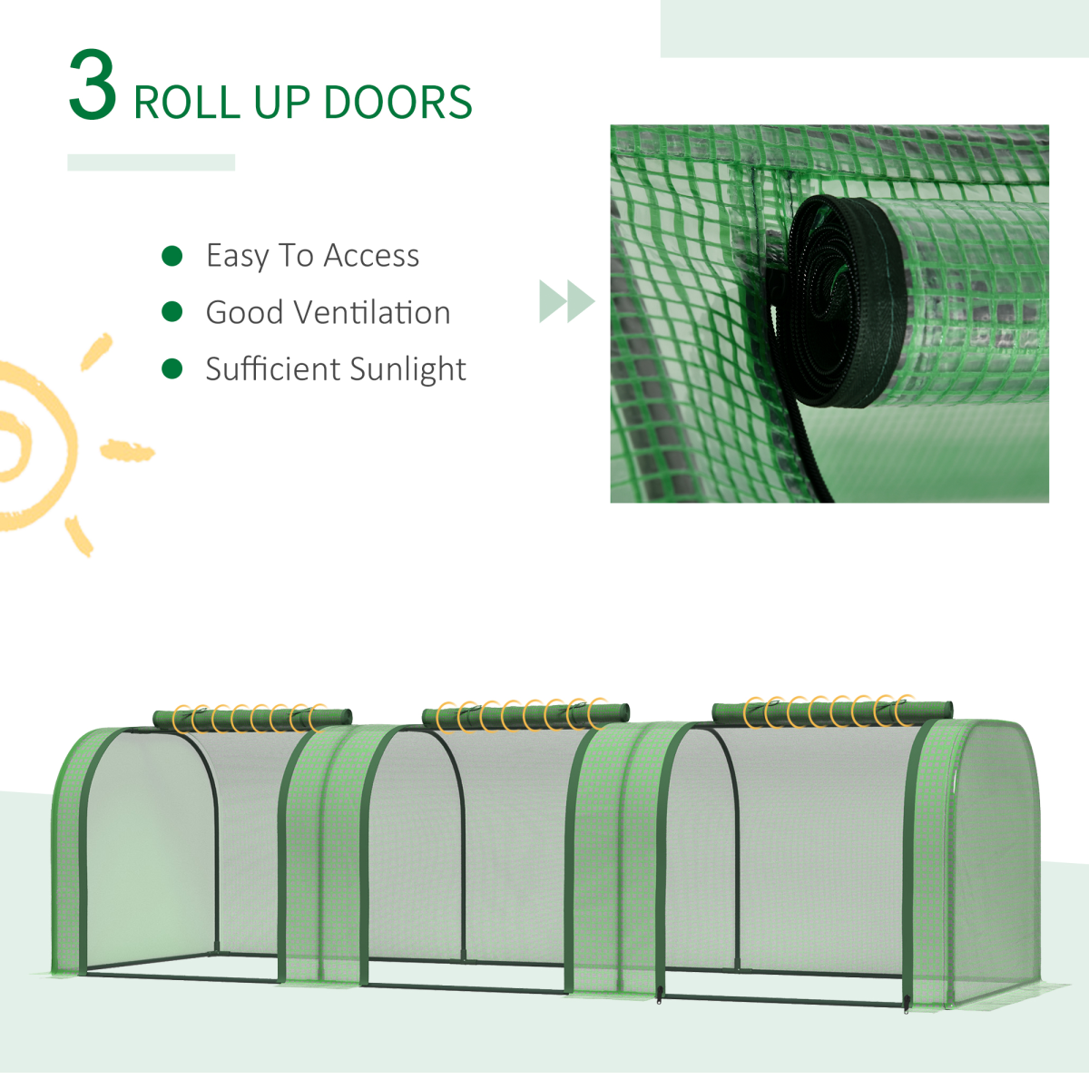 Outsunny Tunnel Greenhouse with Steel Frame and Zipped Roll-Up Doors