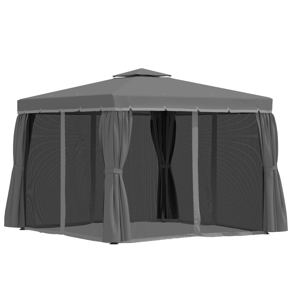 Outsunny 3 x 3m Gazebo Canopy with 2-Tier Roof, Removable Mosquito Netting, Aluminium and Steel Frame, Dark Grey
