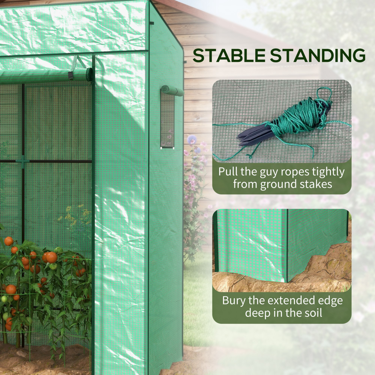 Outsunny Lean-to Walk-In Greenhouse with Roll-Up Door and Mesh Windows, 196 cm