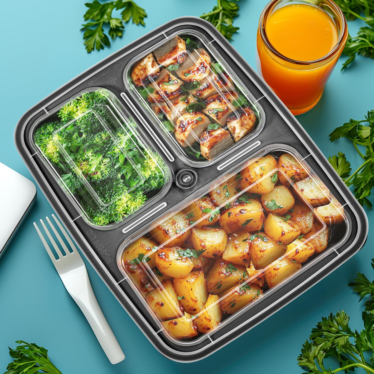 Vinsani 20 Pack 3 Compartment Meal Prep Containers with Leak-Resistant Lids, 32 oz, BPA-Free, Microwave, Freezer & Dishwasher Safe
