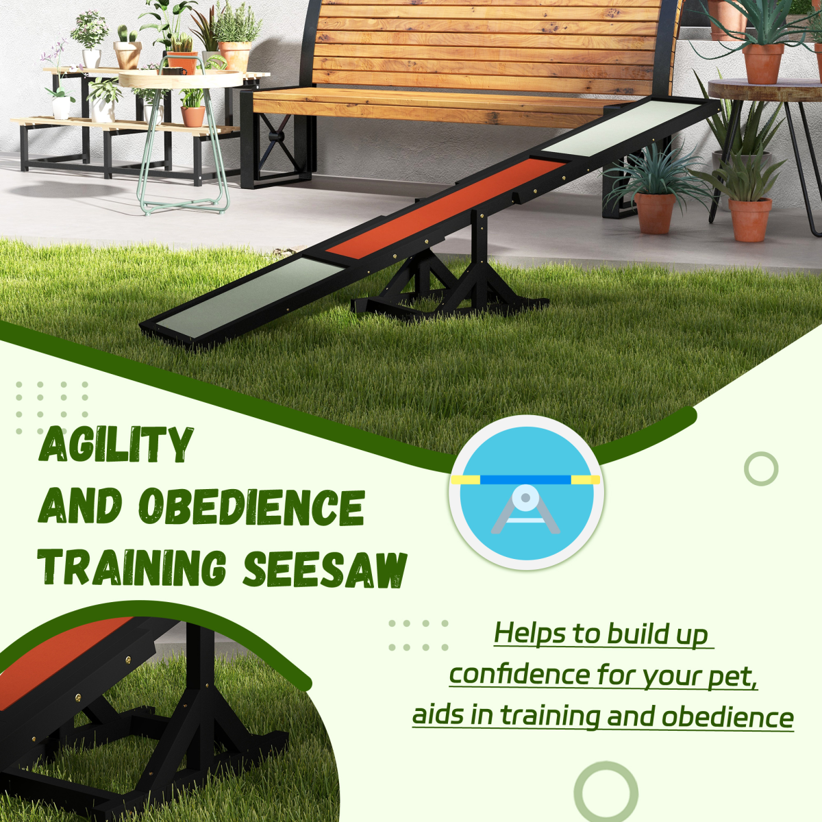 PawHut Wooden Pet Seesaw for Large Dogs, Anti-Slip, Black
