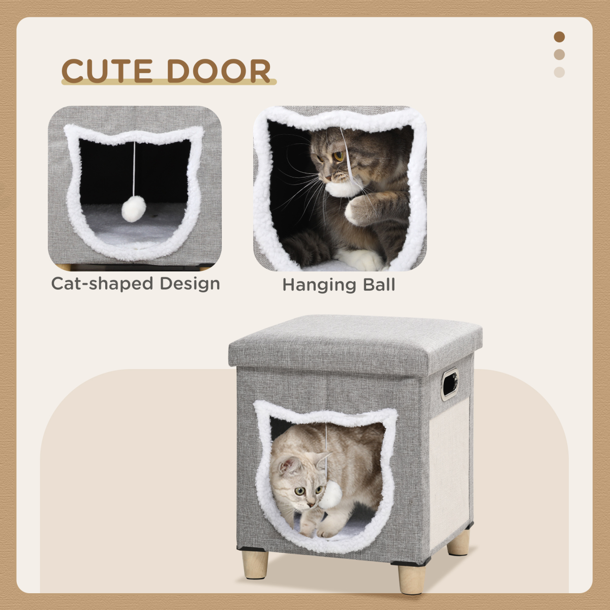 PawHut 2-in-1 Cat Bed Ottoman with Scratching Pad, Cushion & Handle