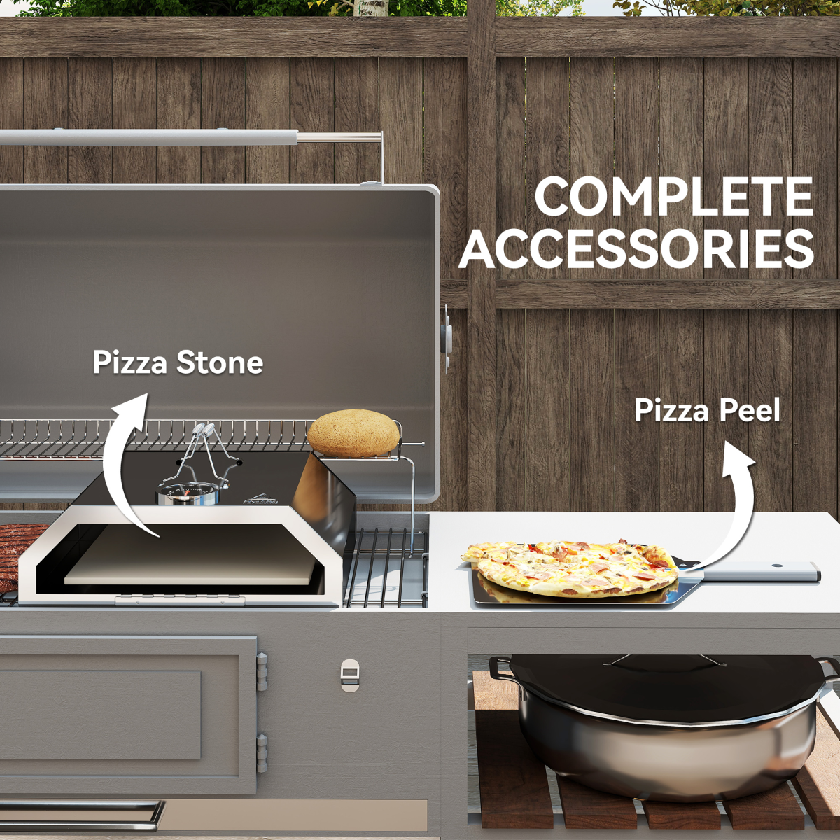 Outsunny Stainless Steel BBQ Pizza Oven with Thermometer and Window