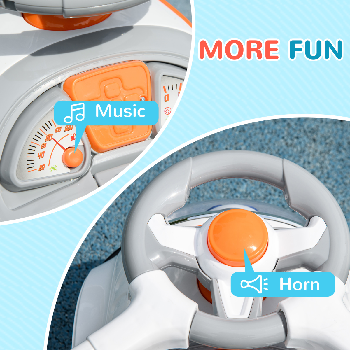 AIYAPLAY 3-in-1 Ride On Push Car with Light-Up Robot Design, White