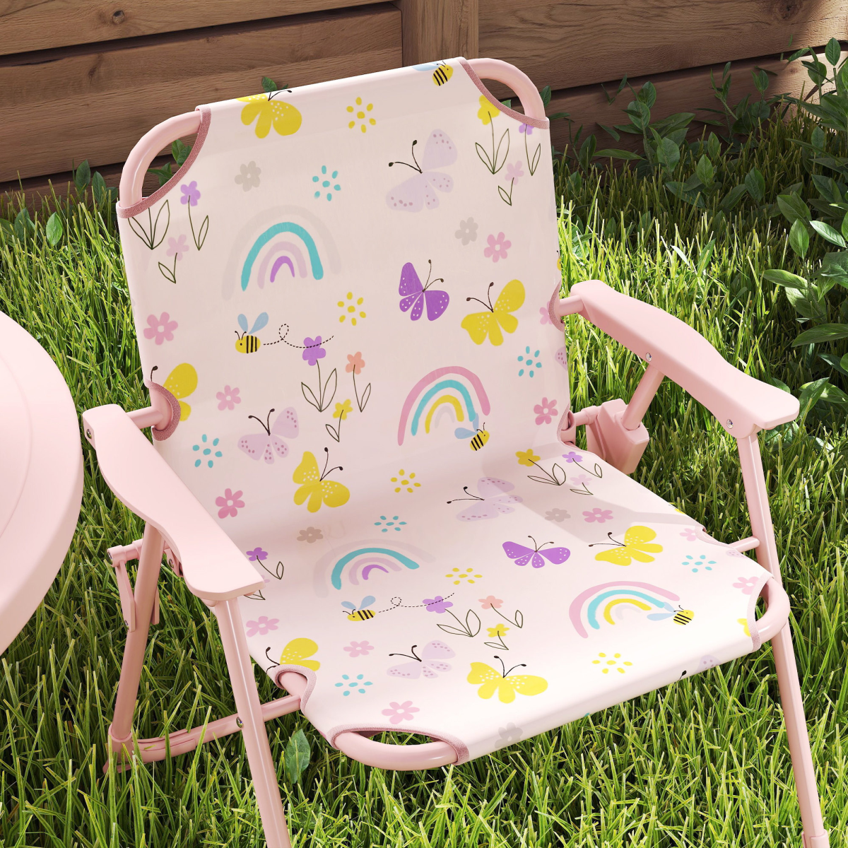 AIYAPLAY Kids Garden Table & Chair Set with Parasol, Pink
