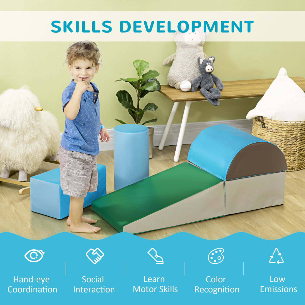 HOMCOM 5-Piece Soft Foam Playset for Toddlers, Climb and Crawl Activity Toy