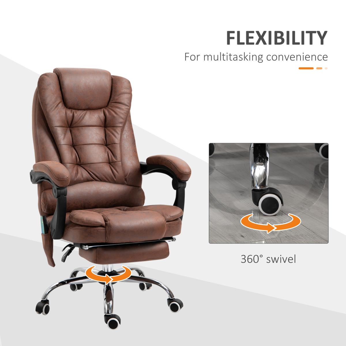 Vinsetto Heated 6-Point Massage High Back Reclining Office Chair, Brown