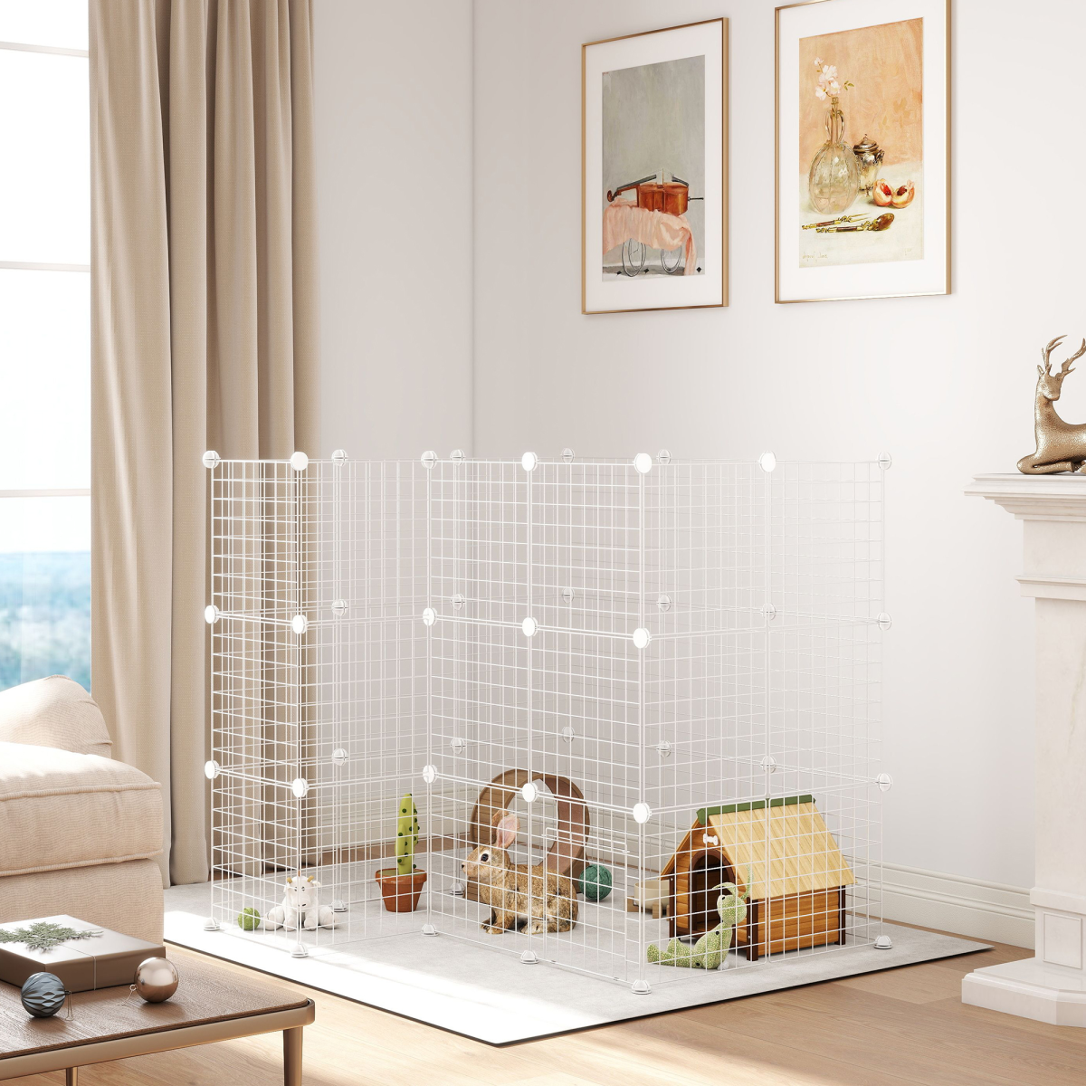 PawHut 36-Panel DIY Small Pet Playpen with Door, White