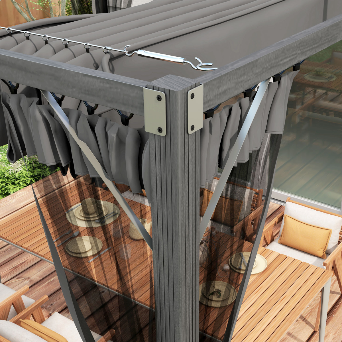 Outsunny 3 x 3 m Dark Grey Pergola with Retractable Roof and Netting