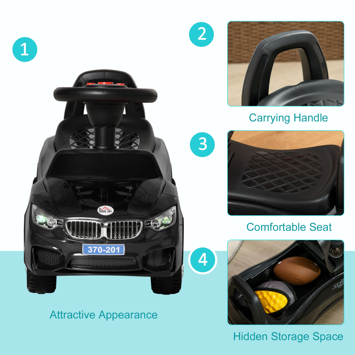 AIYAPLAY Foot to Floor Ride On Car for Toddlers, Black