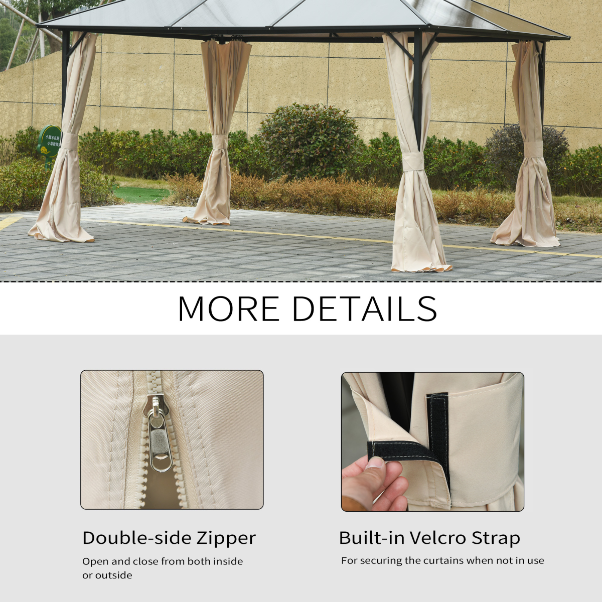 3 x 3m Universal Gazebo Replacement Sidewall Set, 4 Panels, Beige