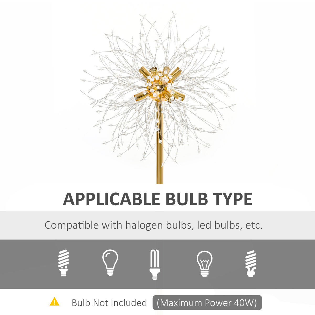 HOMCOM Modern Gold Tone Crystal Floor Lamp with Foot Switch
