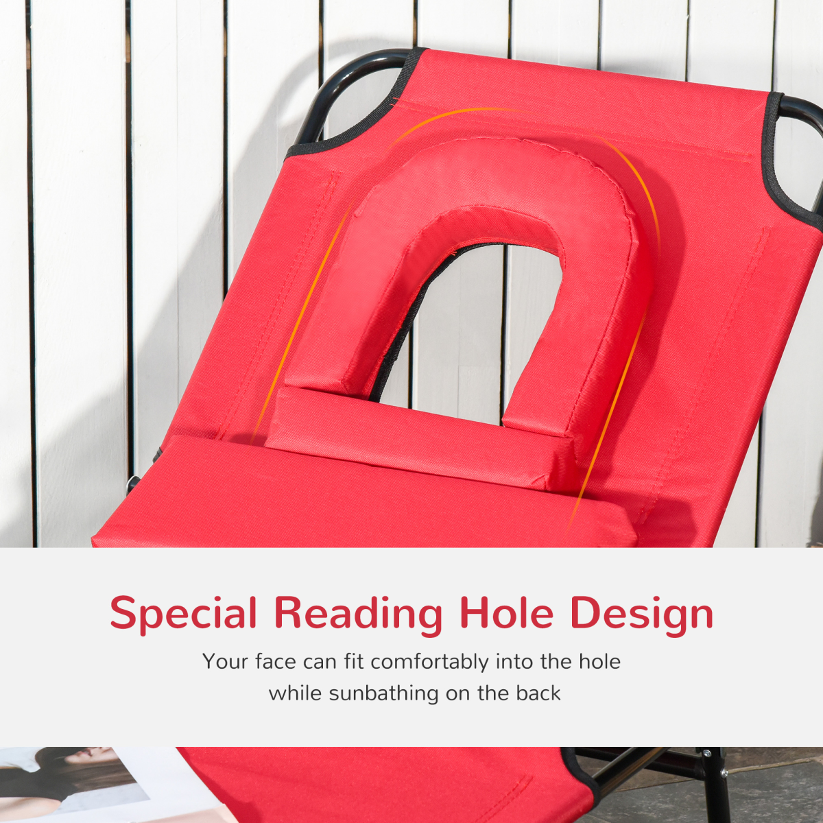 Outsunny Folding Sun Lounger Reclining Chair with Adjustable Backrest and Reading Hole, Red