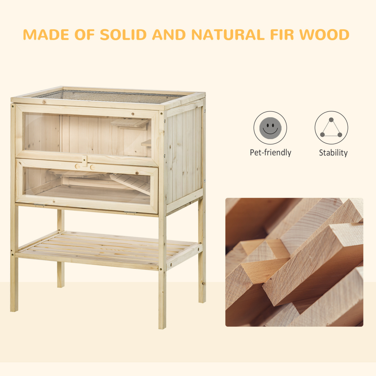3-Tier Wooden Fir Hamster Cage House for Play and Exercise