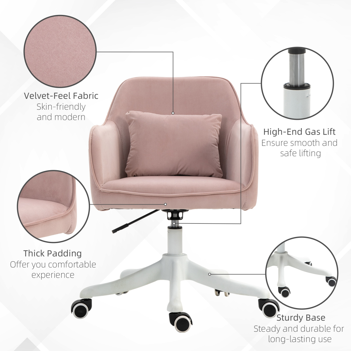 Vinsetto Massage Office Chair with USB Powered Lumbar Pillow, Velvet-Feel Upholstery, Swivel Seat and Castor Wheels