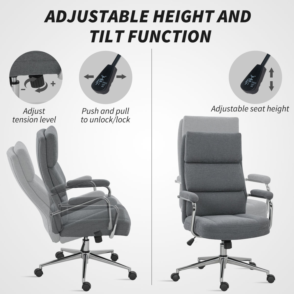 HOMCOM Linen-Fabric Office Desk Chair with Tilt, Charcoal Grey