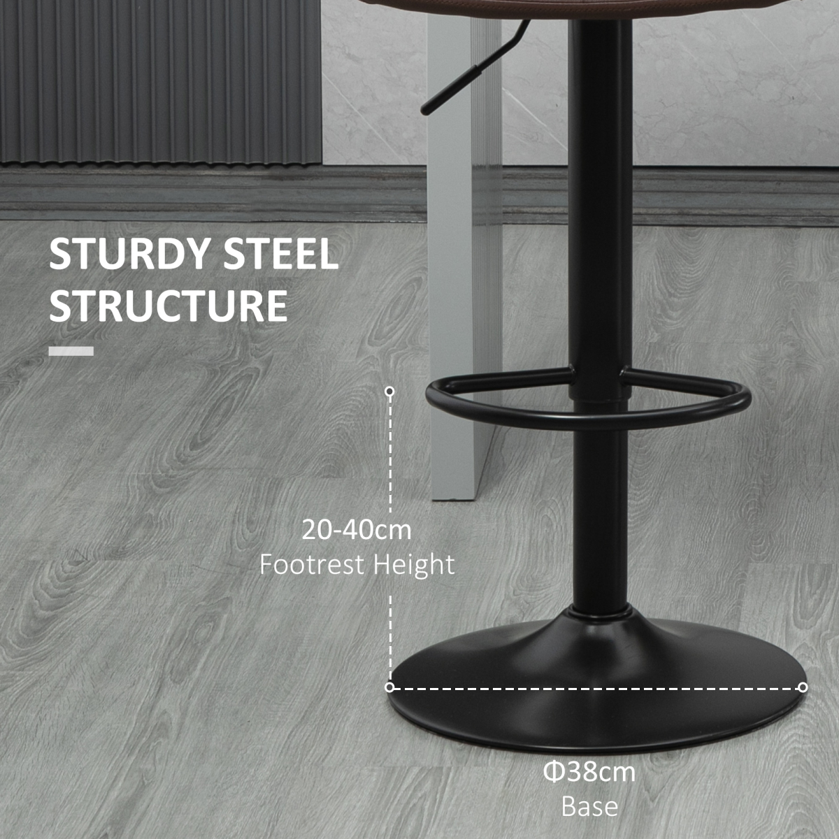 HOMCOM Set of 2 Adjustable Swivel Stools with Footrest, Faux Leather, Brown
