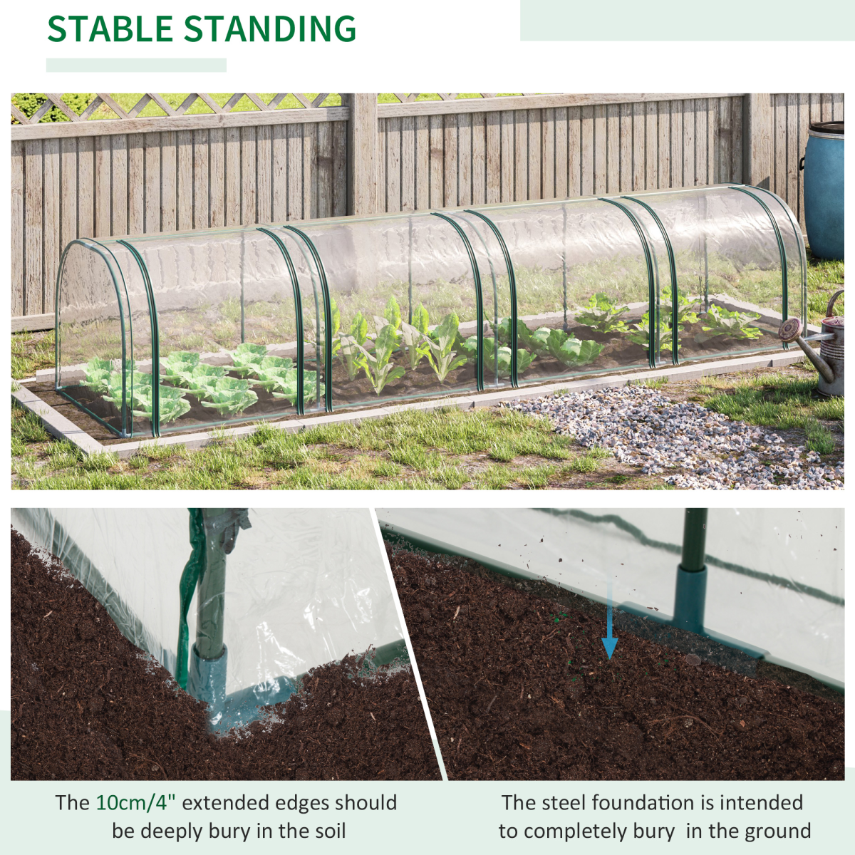 Outsunny Mini Tunnel Greenhouse 395 x 100 cm Steel Frame with Clear Cover and Zipper Doors