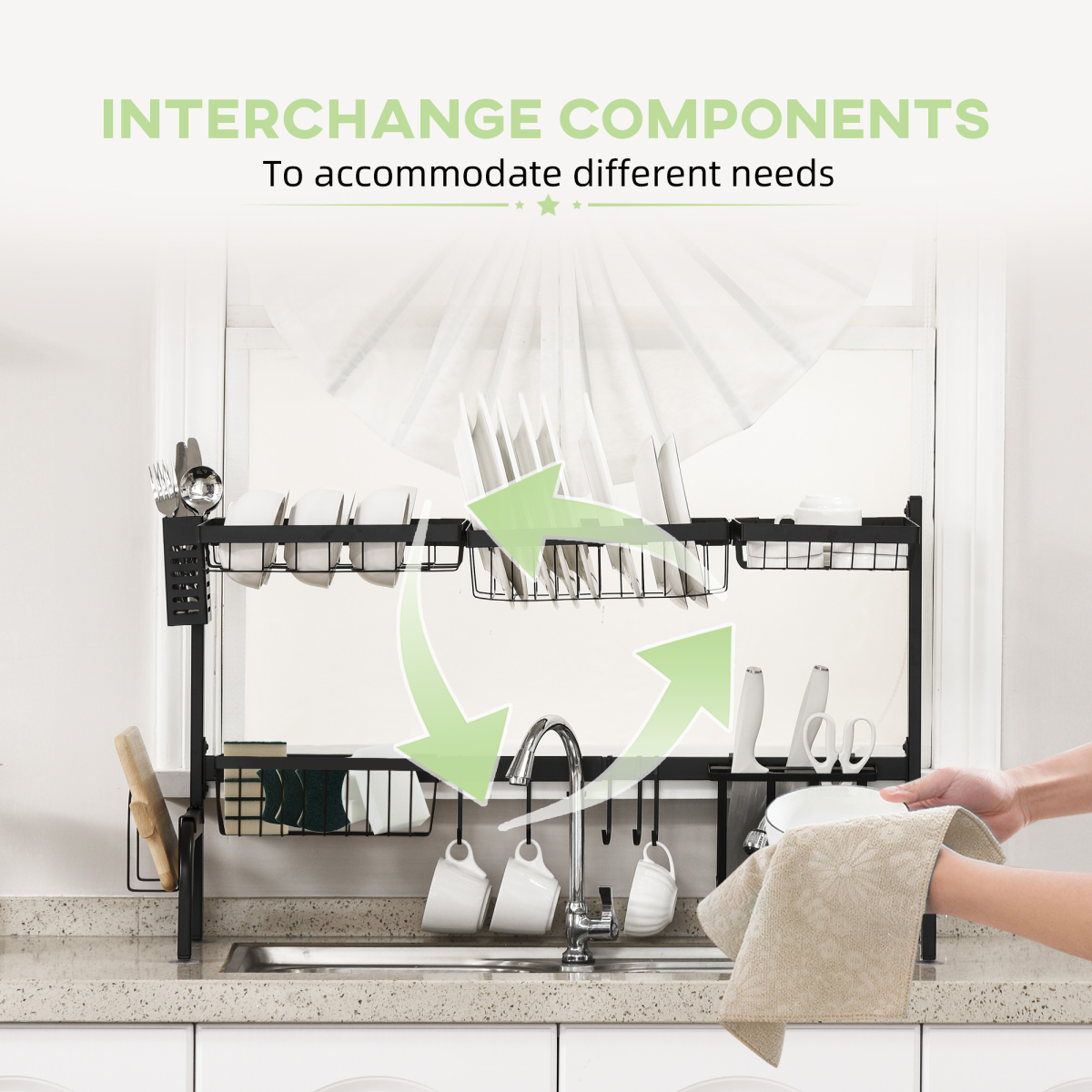 Space-Saving Adjustable 2-Tier Over-Sink Dish Drying Rack