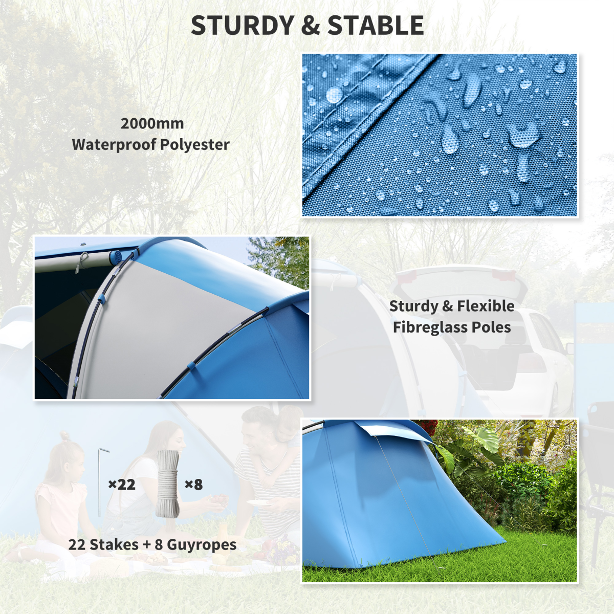 4-6 Person Tunnel Camping Tent with 2 Bedrooms and Living Area