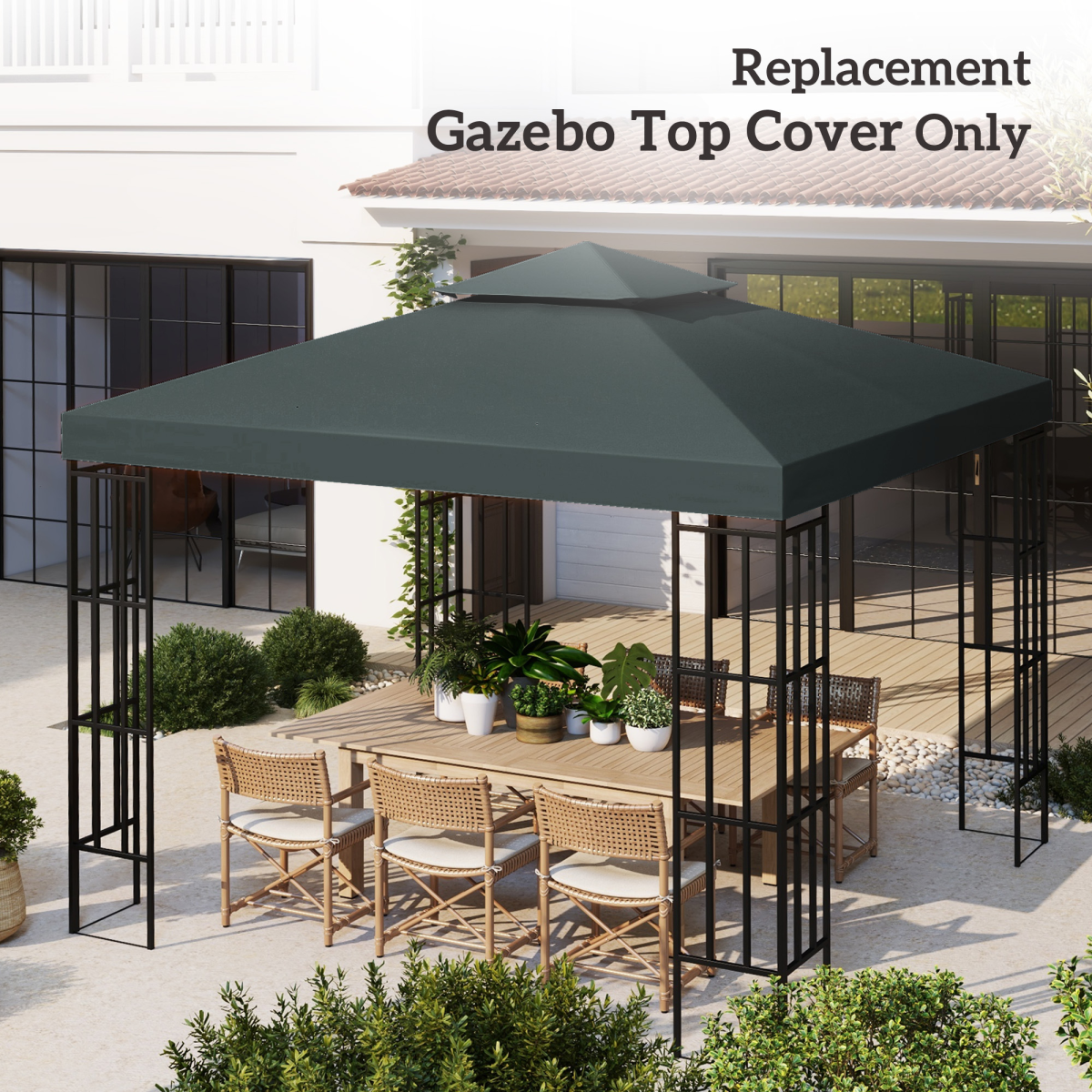 Outsunny 3m 2-Tier Gazebo Replacement Canopy Top Cover, Charcoal Grey