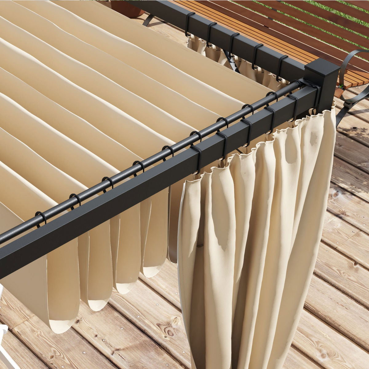 Outsunny 3 x 3(m) Pergola with Retractable Roof and Curtains, Beige