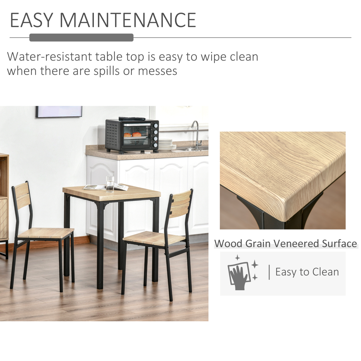 3-Piece Compact Dining Table and 2 Chairs Set, Wood Finish