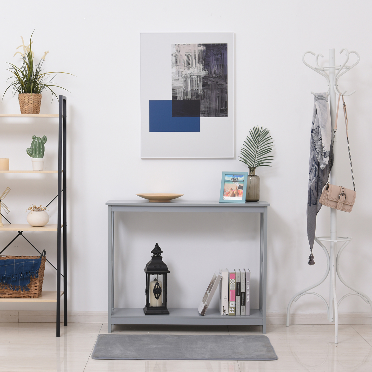 Solid MDF Console Table with Lower Storage Shelf, Entryway Hall Display Table