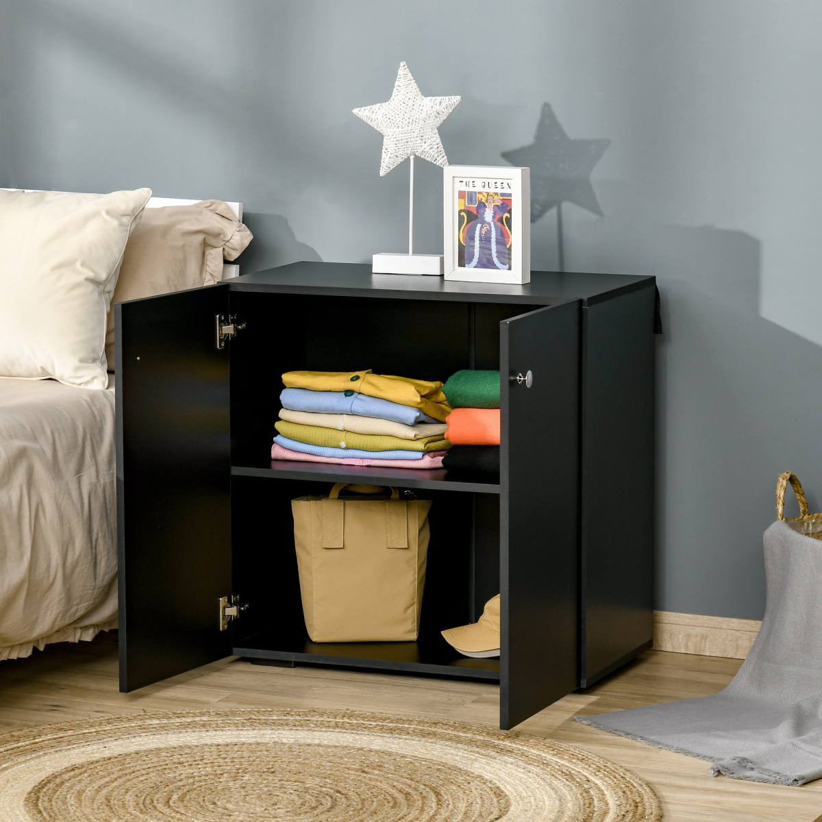 HOMCOM Freestanding Storage Cabinet with Two Shelves, Wooden Sideboard, Black