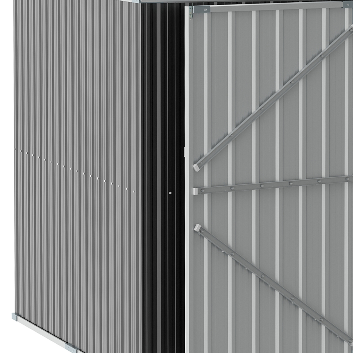Outdoor Garden Storage Shed, Galvanized Steel Tool Storage Box for Backyard, Sloped Roof, Lockable Double Doors, Grey