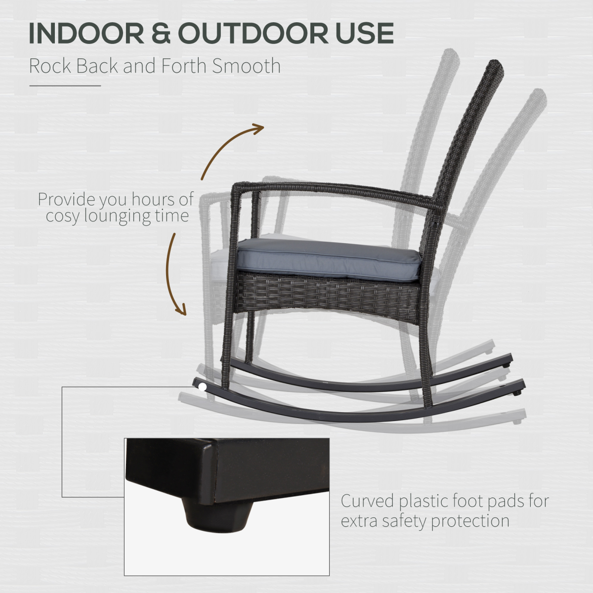 Outsunny Grey PE Rattan Outdoor Rocking Garden Chair with Cushion