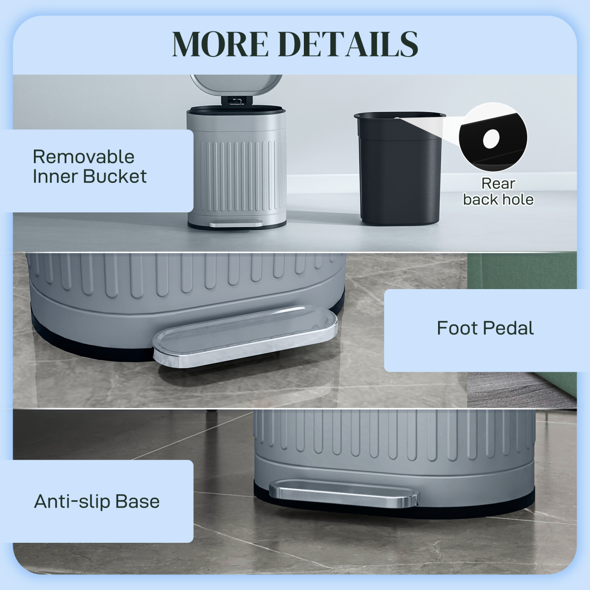 HOMCOM 20L Soft Close Pedal Bin with Stay-Open Lid - Grey