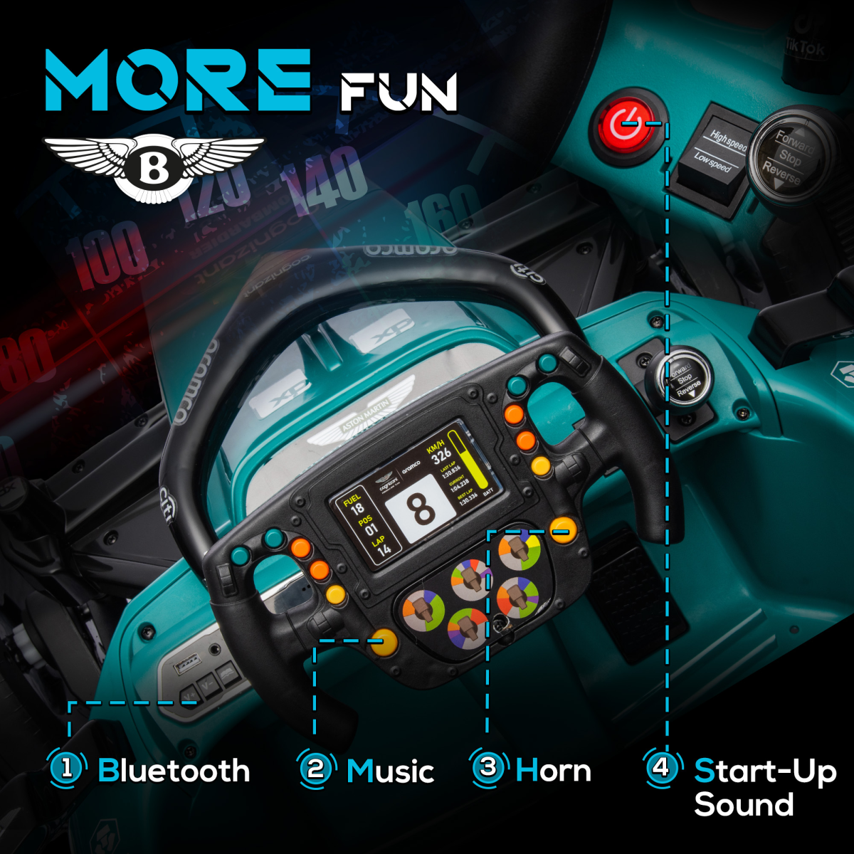AIYAPLAY 12V Kids Electric Go Kart with Remote, Bluetooth & Lights