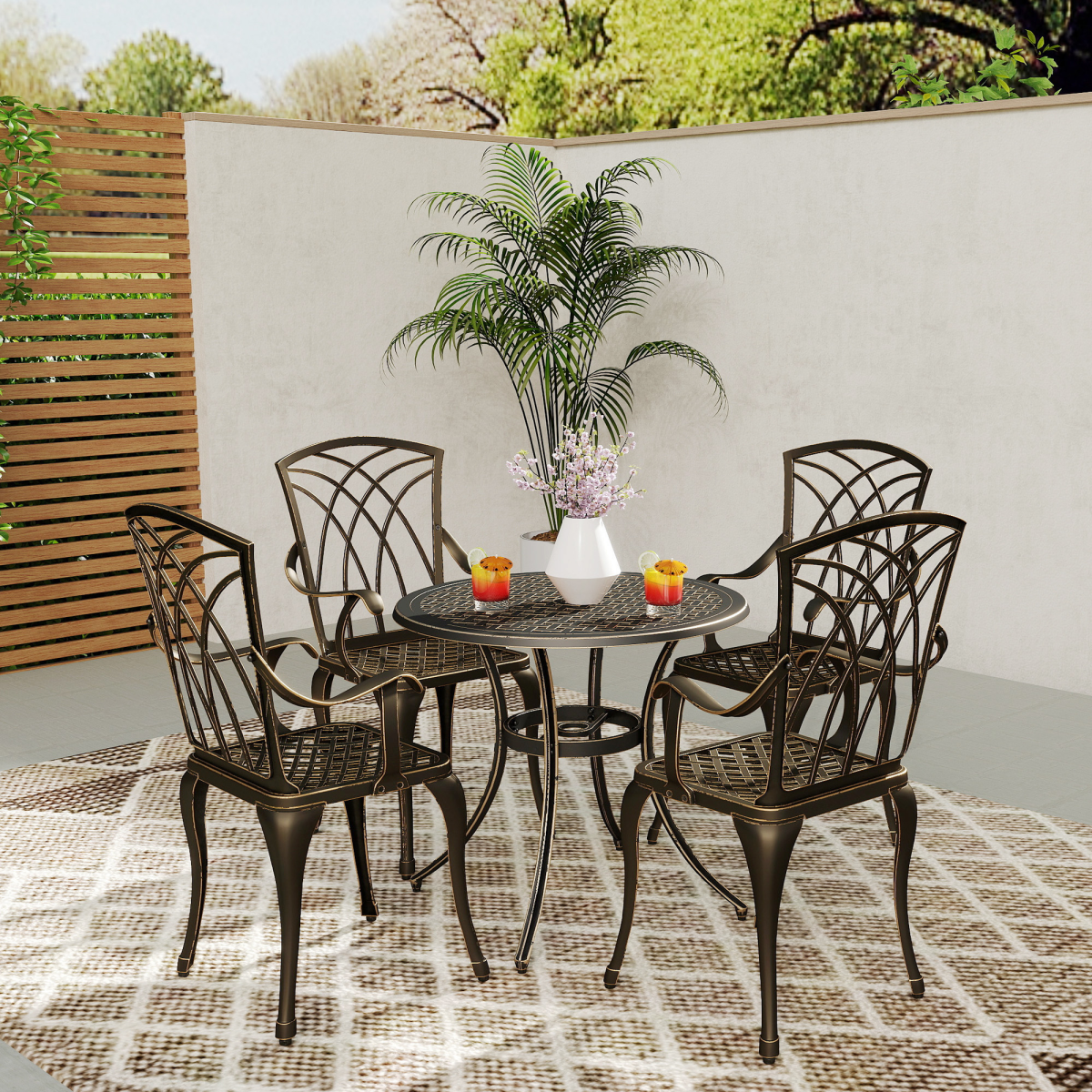 Outsunny 5-Piece Cast Aluminium Garden Dining Set, Bronze Tone