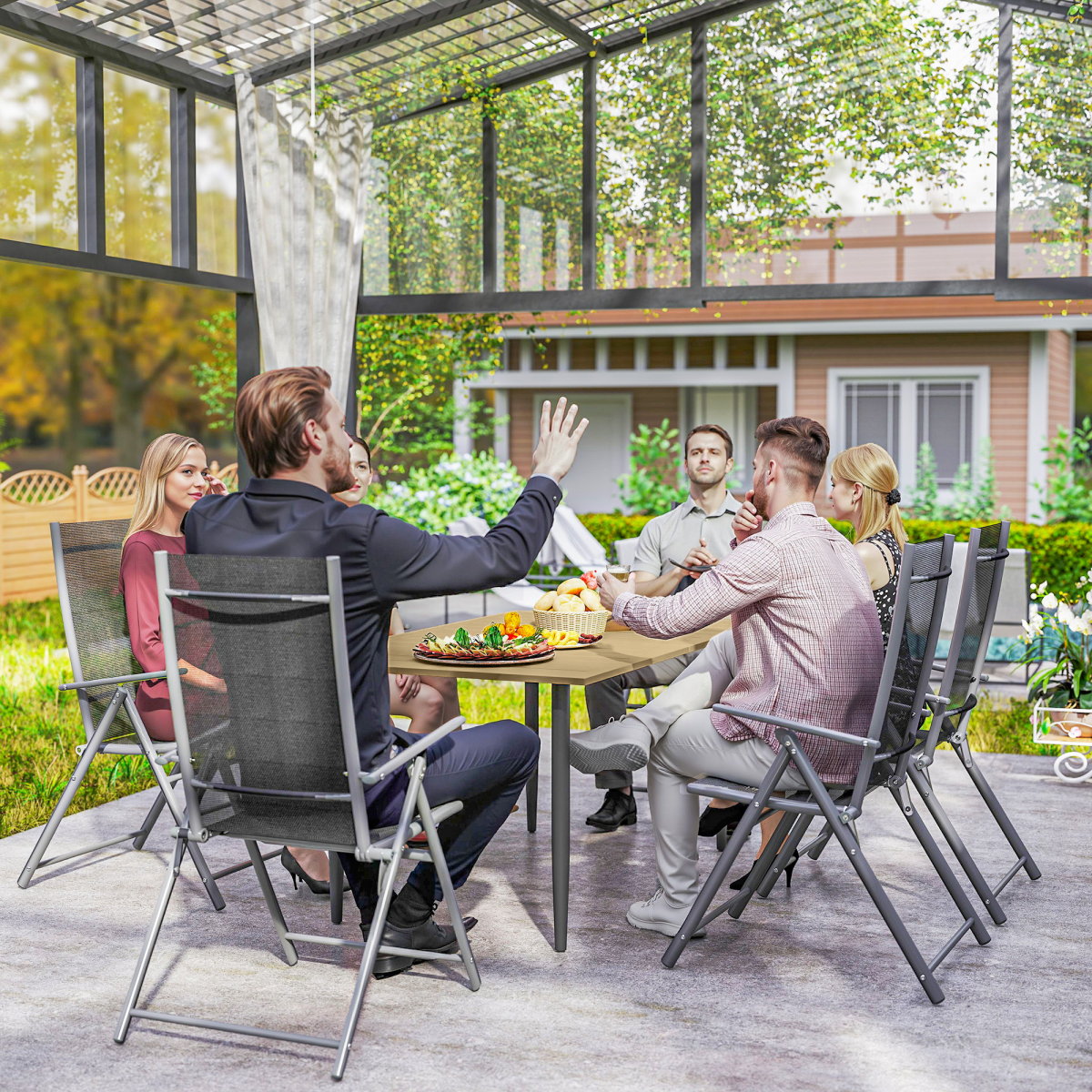 Outsunny 6-Seater Garden Dining Table with Parasol Hole, Brown