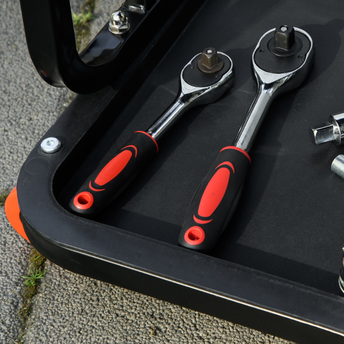 HOMCOM Rolling Workshop Stool with Tool Tray and Padded Seat, Red