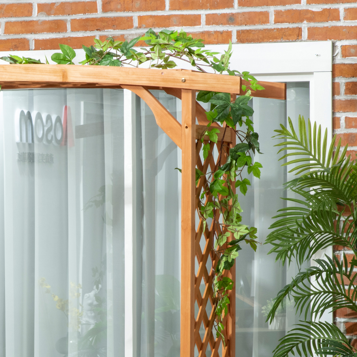 Outsunny Wooden Garden Bench with Arch Pergola, Natural Finish