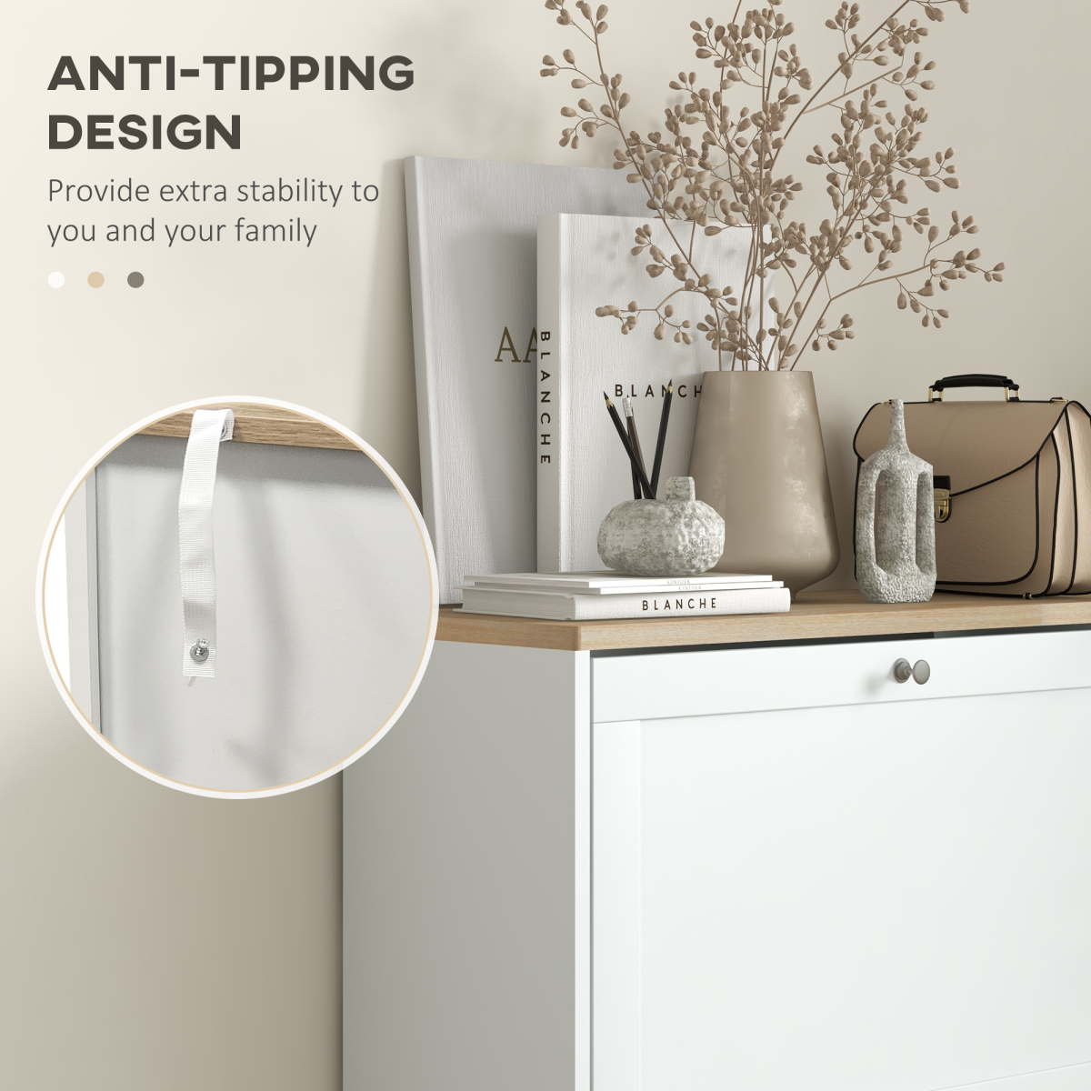 HOMCOM Slim White Shoe Cabinet with 3 Flip Drawers, 18-Pair Storage