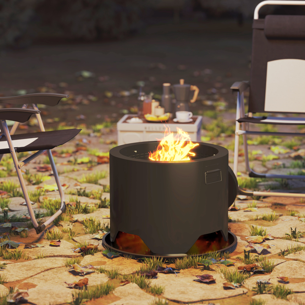 Outsunny Outdoor Round Wood Burning Fire Pit with Lid and Poker, Black