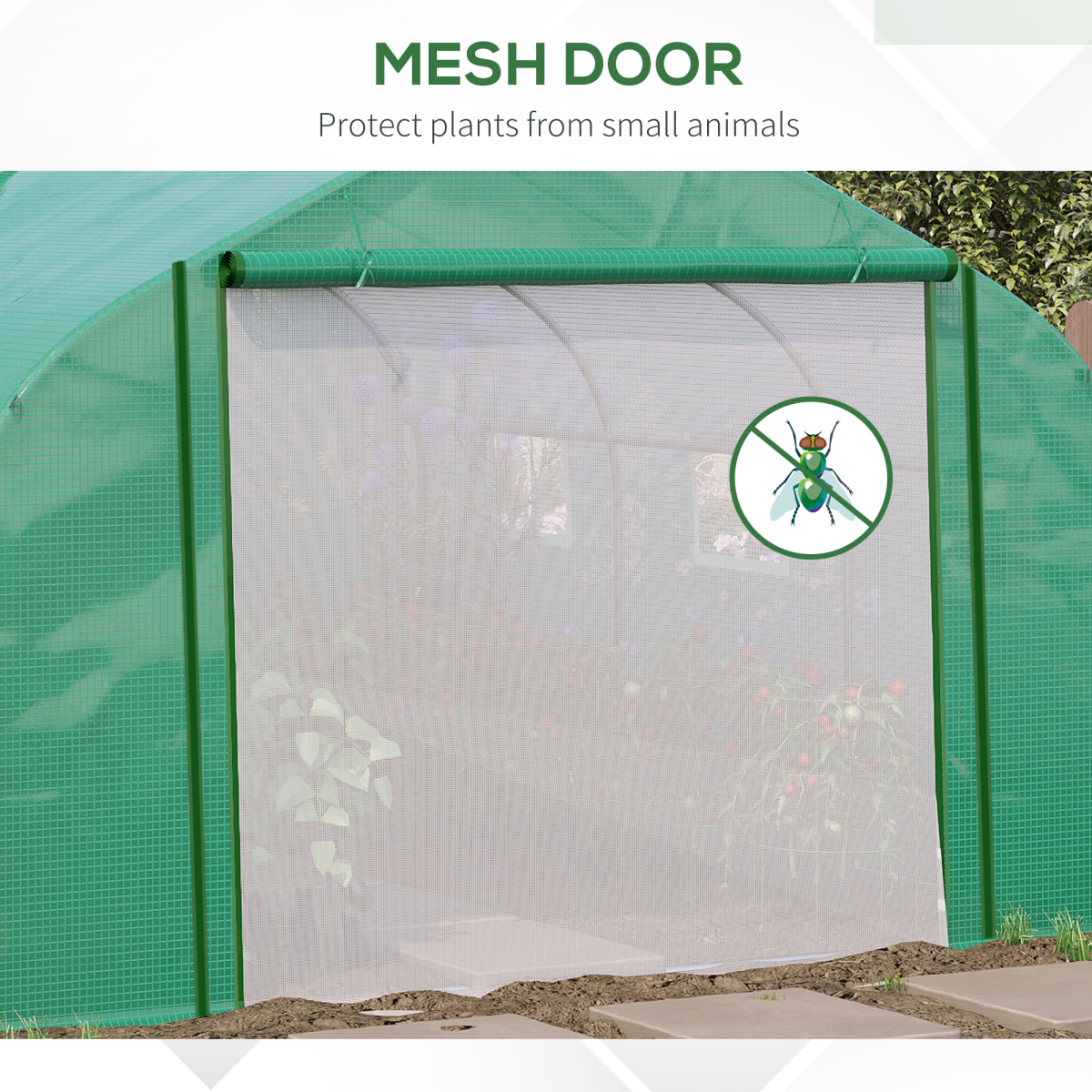 Outsunny Walk-In Greenhouse, Roll-Up Door, 6 Windows, 3.5 x 3 x 2m, Green