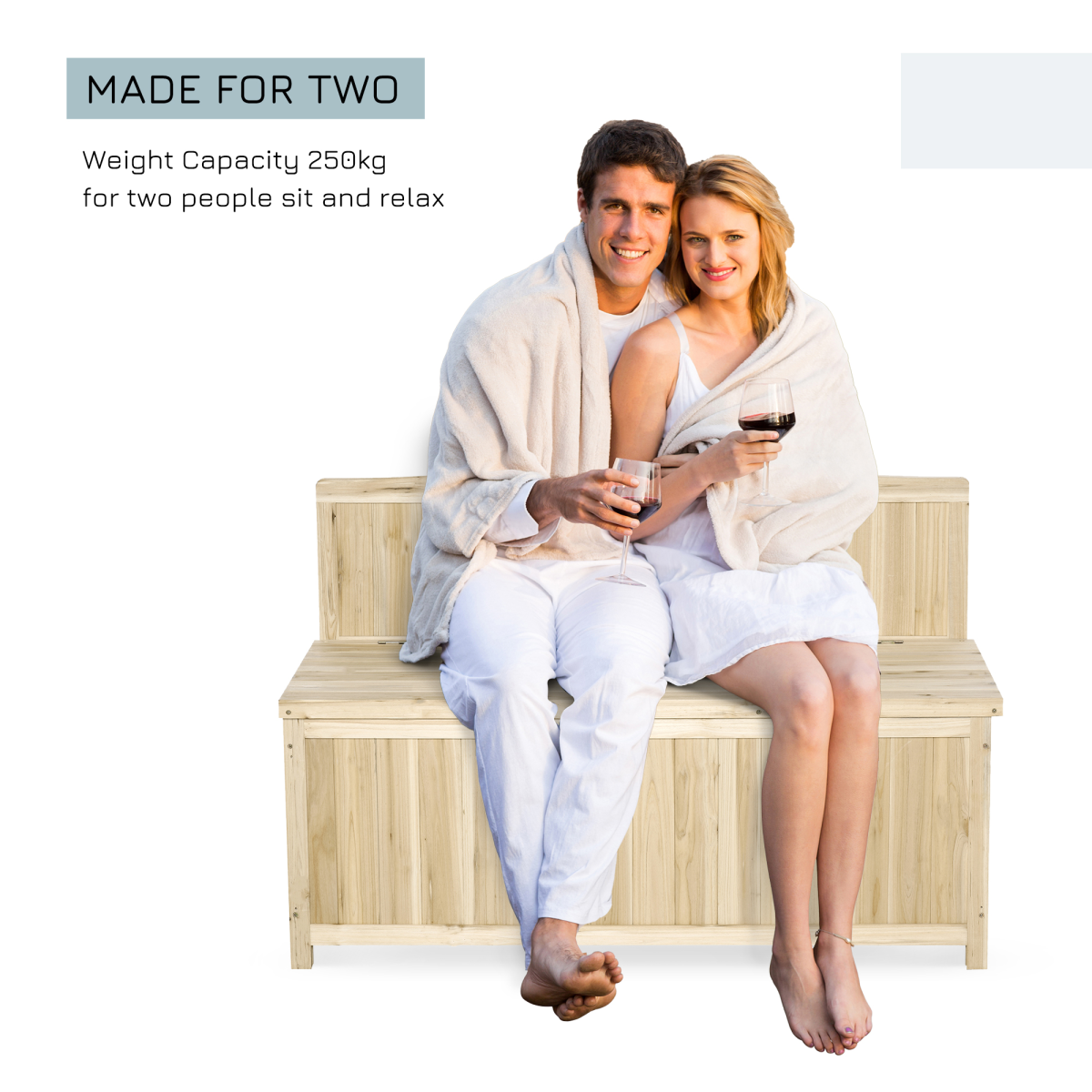 Outsunny Wooden Garden Storage Bench, Ergonomic Outdoor Seating for 2 People, 250kg Max Load, Fir Wood with Varnished Finish