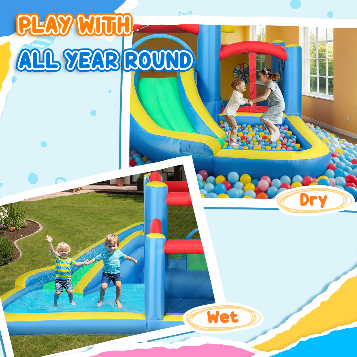 AIYAPLAY 5-in-1 Inflatable Bouncy Castle, 550W Blower Included