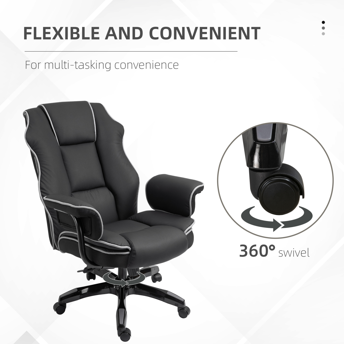Black Piped PU Leather High Back Reclining Swivel Office Gaming Chair with Adjustable Height, Black
