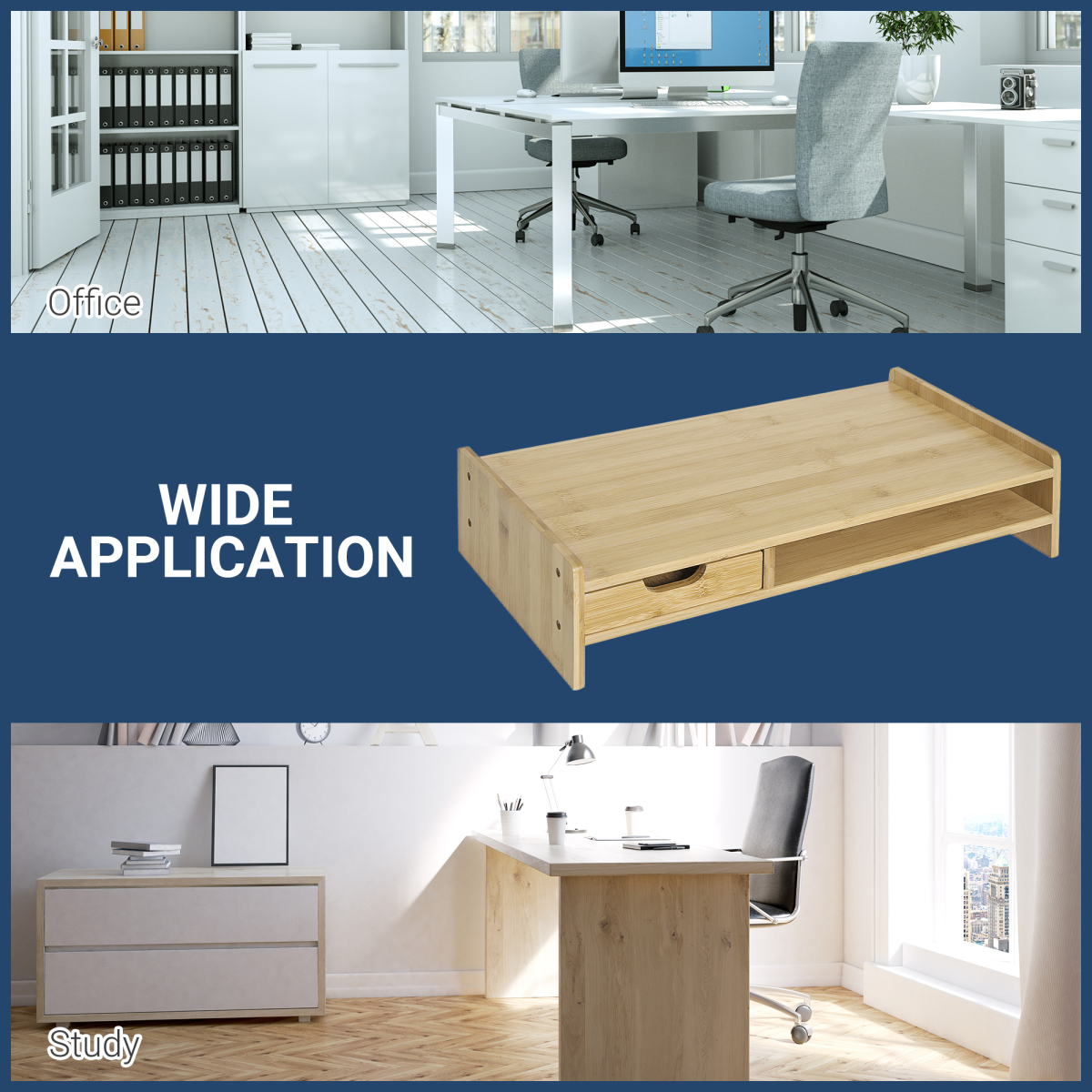 HOMCOM Bamboo Monitor Riser Desk Organizer with Drawer