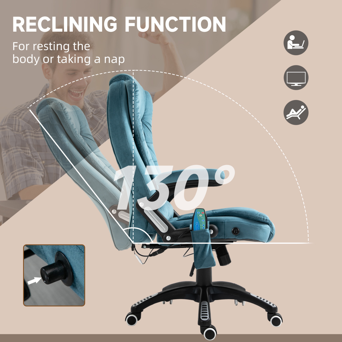 Blue Executive Reclining Office Chair with Heat Massage Headrest