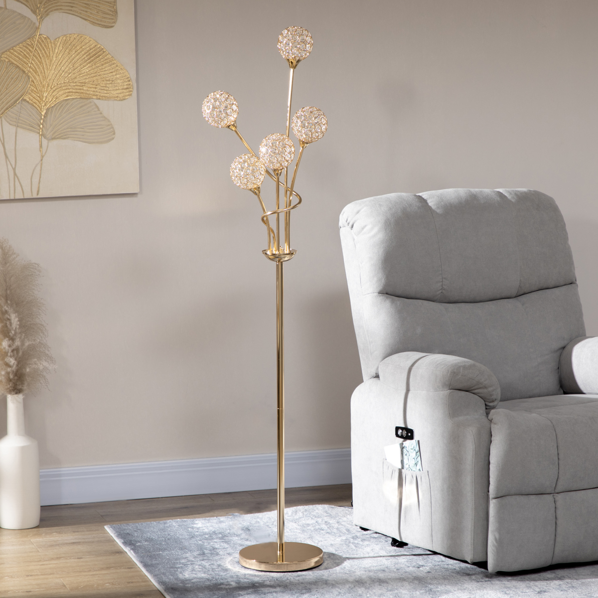 HOMCOM Gold 5-Light Crystal Upright Floor Lamp